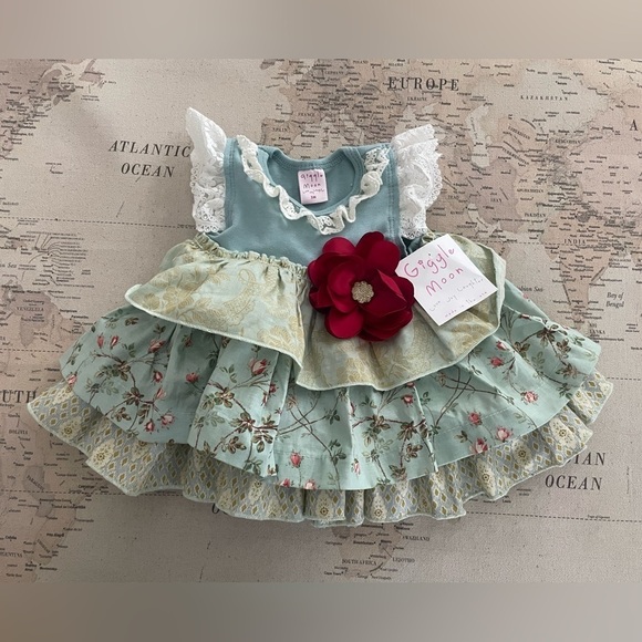 Giggle Moon Other - 🆕Giggle Moon Mixed Print Floral Ruffle Dress with Red Flower 3 Mo